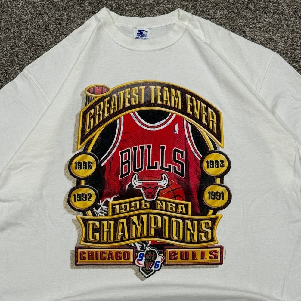 Vintage 90s Starter Chicago Bulls NBA Champions T-Shirt Mens XL Single Stitch - Picture 2 of 6